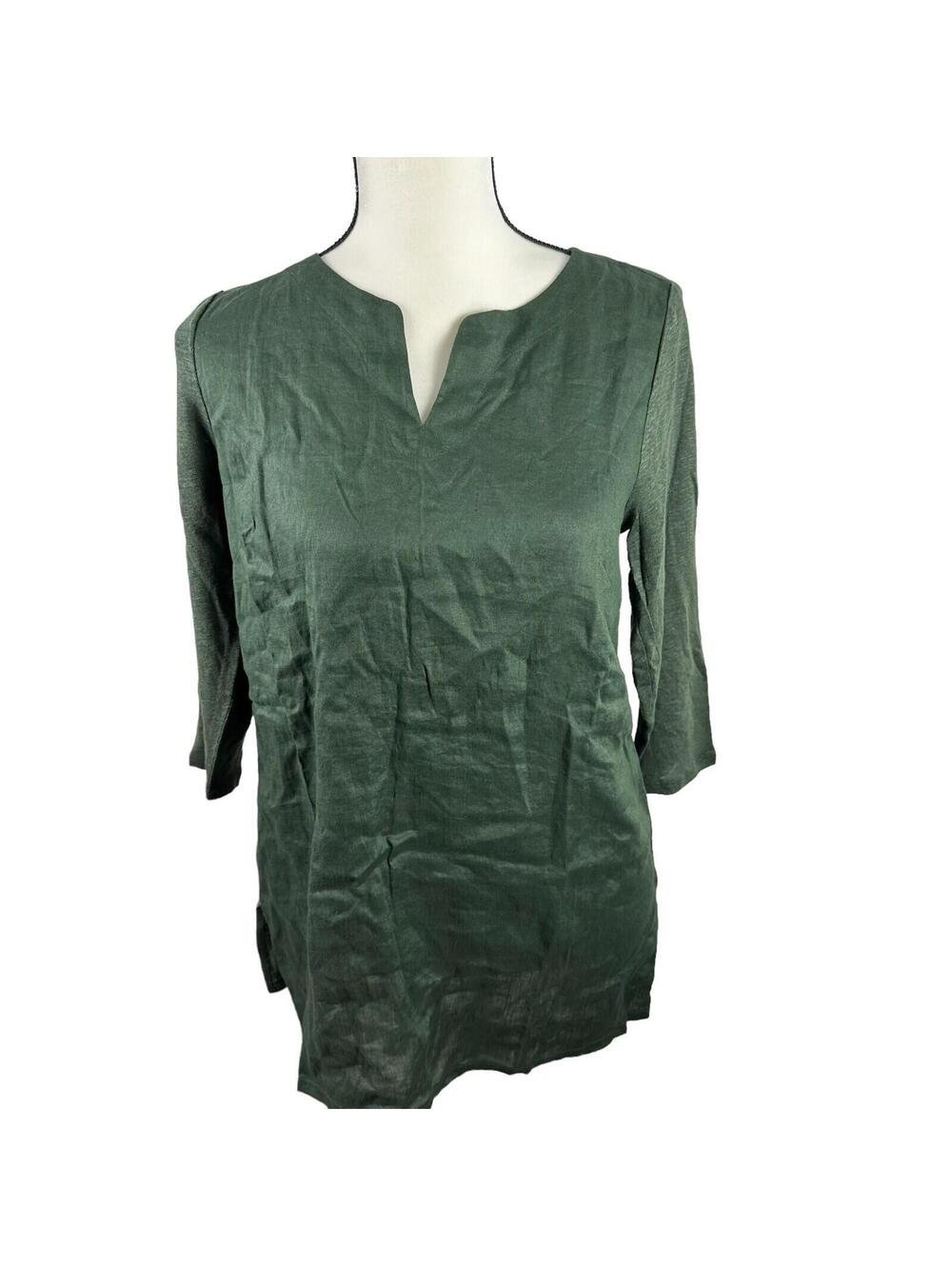 NWT J. JILL Love Linen Tunic Women’s S Dark Green Knit Mixed Media A-Line Slits